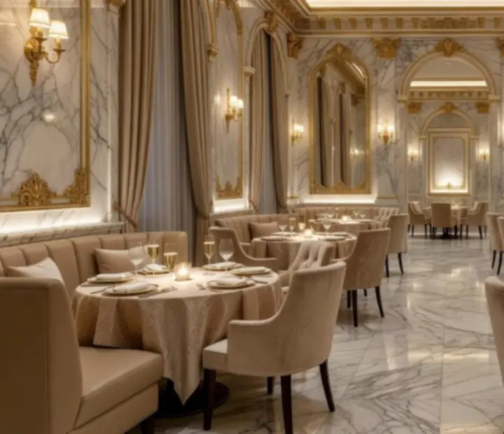 Elegáns fine dining étterem belső tere exkluzív hangulattal