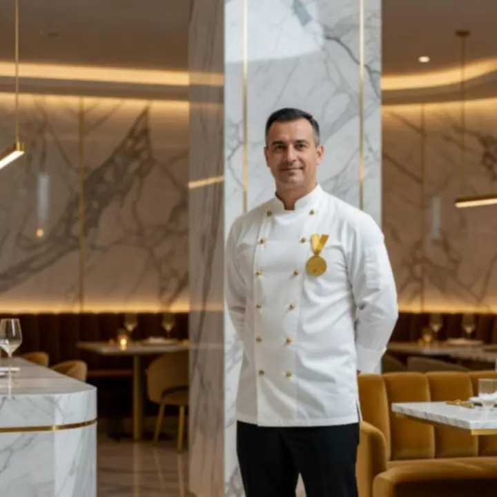 A Veloorix executive séfje fine dining tányérok tálalása közben.